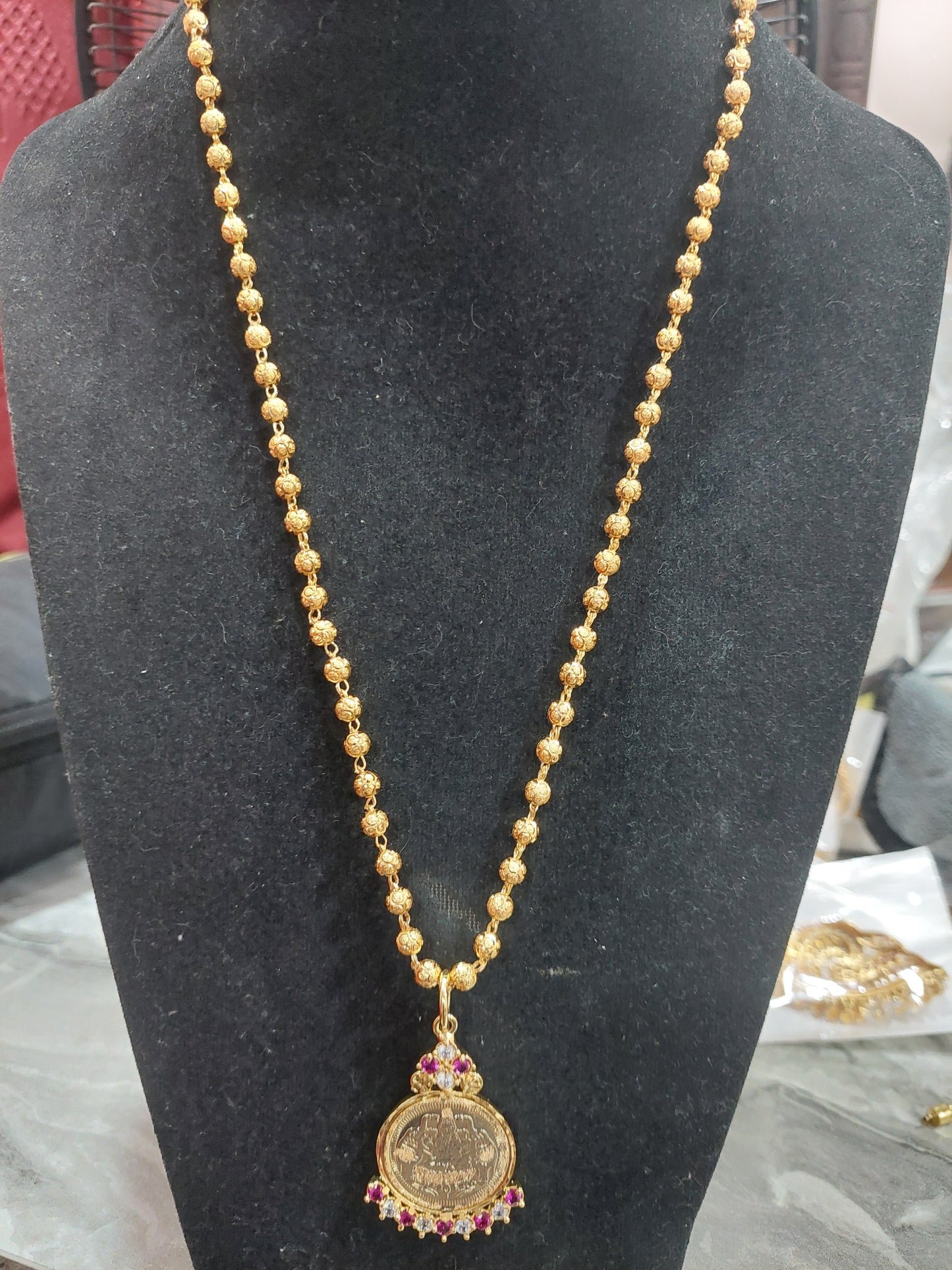 Mahalakshimi locket with beads chain. Removable pendent. Function wear type.