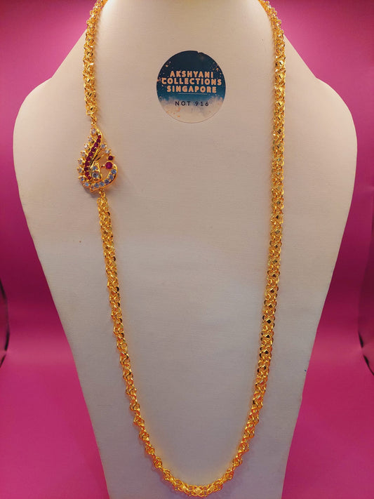 Peacock mugappu chain not 916 gold. Code 7555. 1 year warranty for colour only