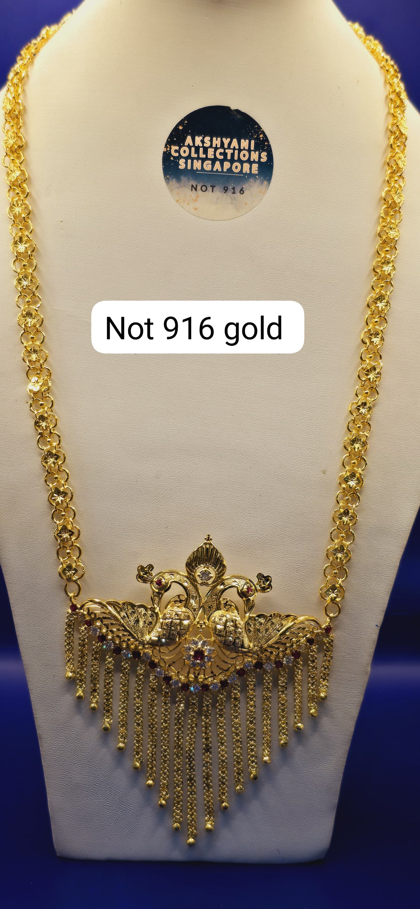 1 layer peacock beauty. Code 632A. Not 916 gold. 24k electroplating items made in Singapore. Length 28 inches.