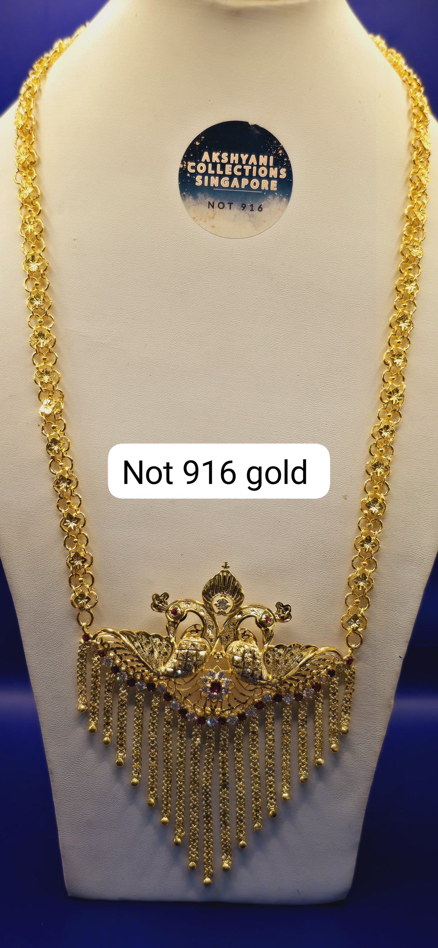 1 layer peacock beauty. Code 632A. Not 916 gold. 24k electroplating items made in Singapore. Length 28 inches.