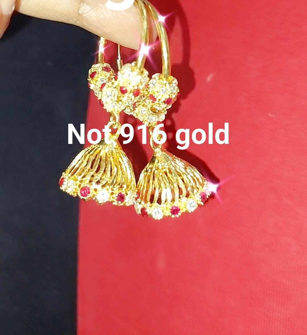Loop earrings Red & white stones. NOT 916 GOLD. CODE 666A.