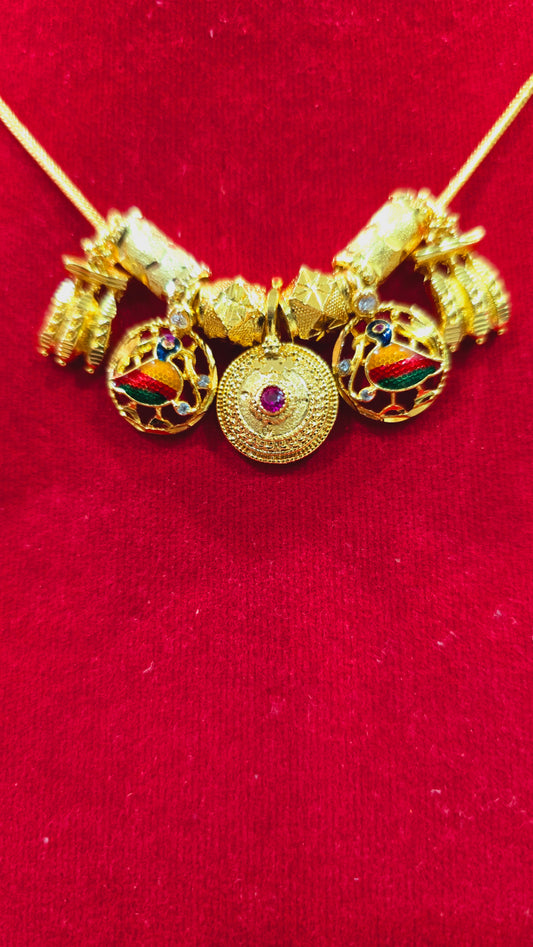 18 inches in length including thali accessories ( not 916 gold) for God picture only