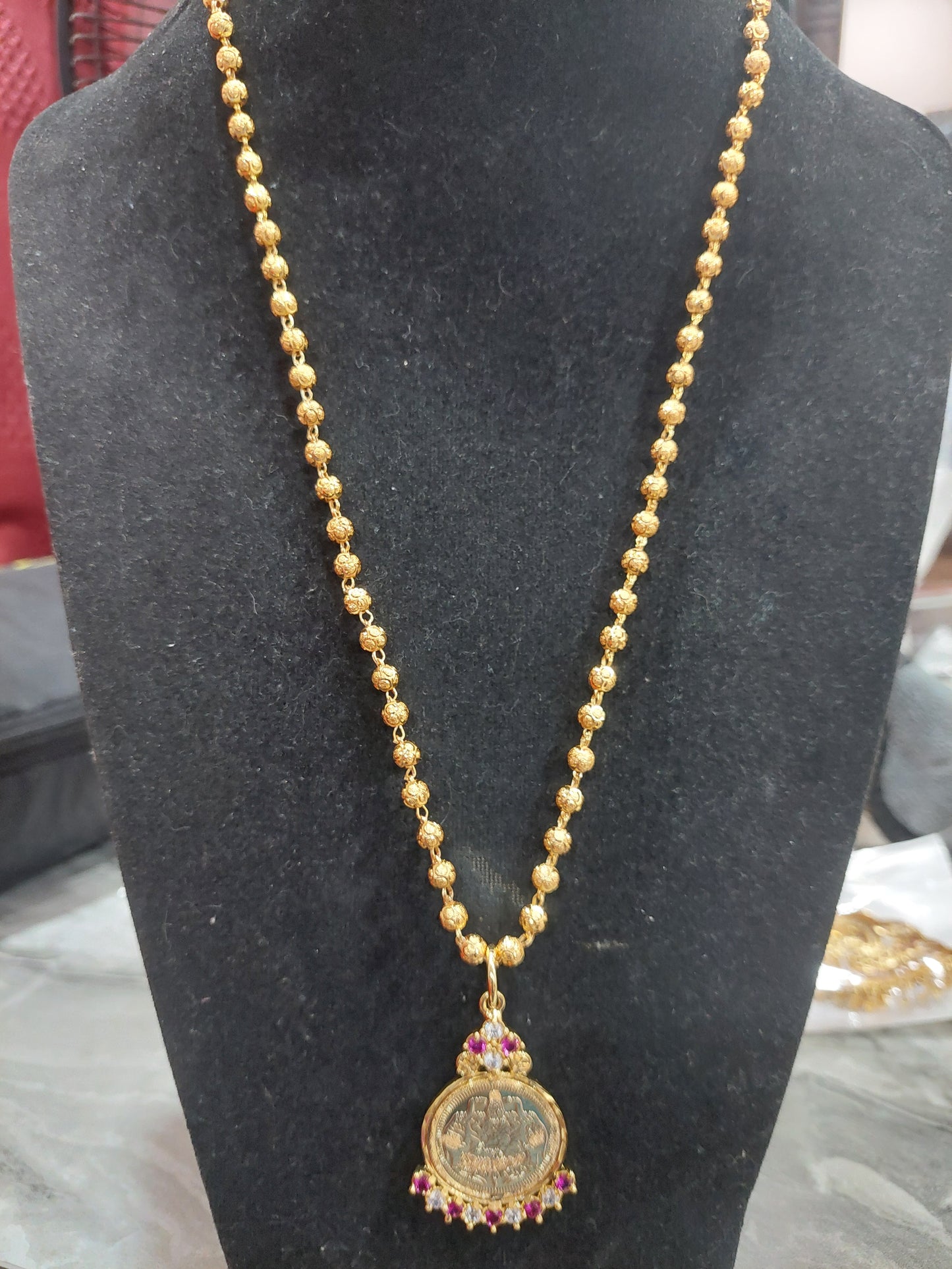 Mahalakshimi locket with beads chain. Removable pendent. Function wear type.