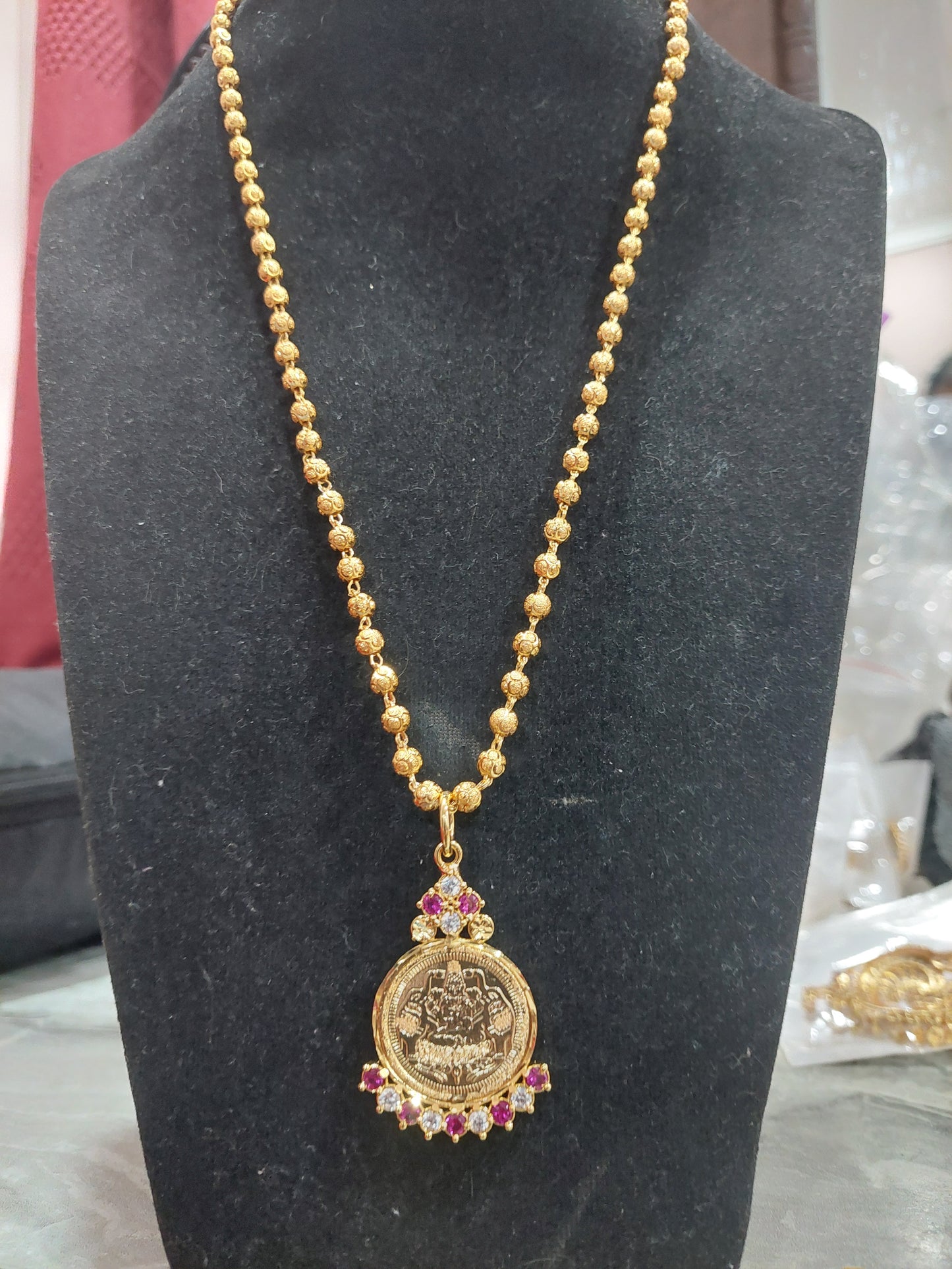 Mahalakshimi locket with beads chain. Removable pendent. Function wear type.