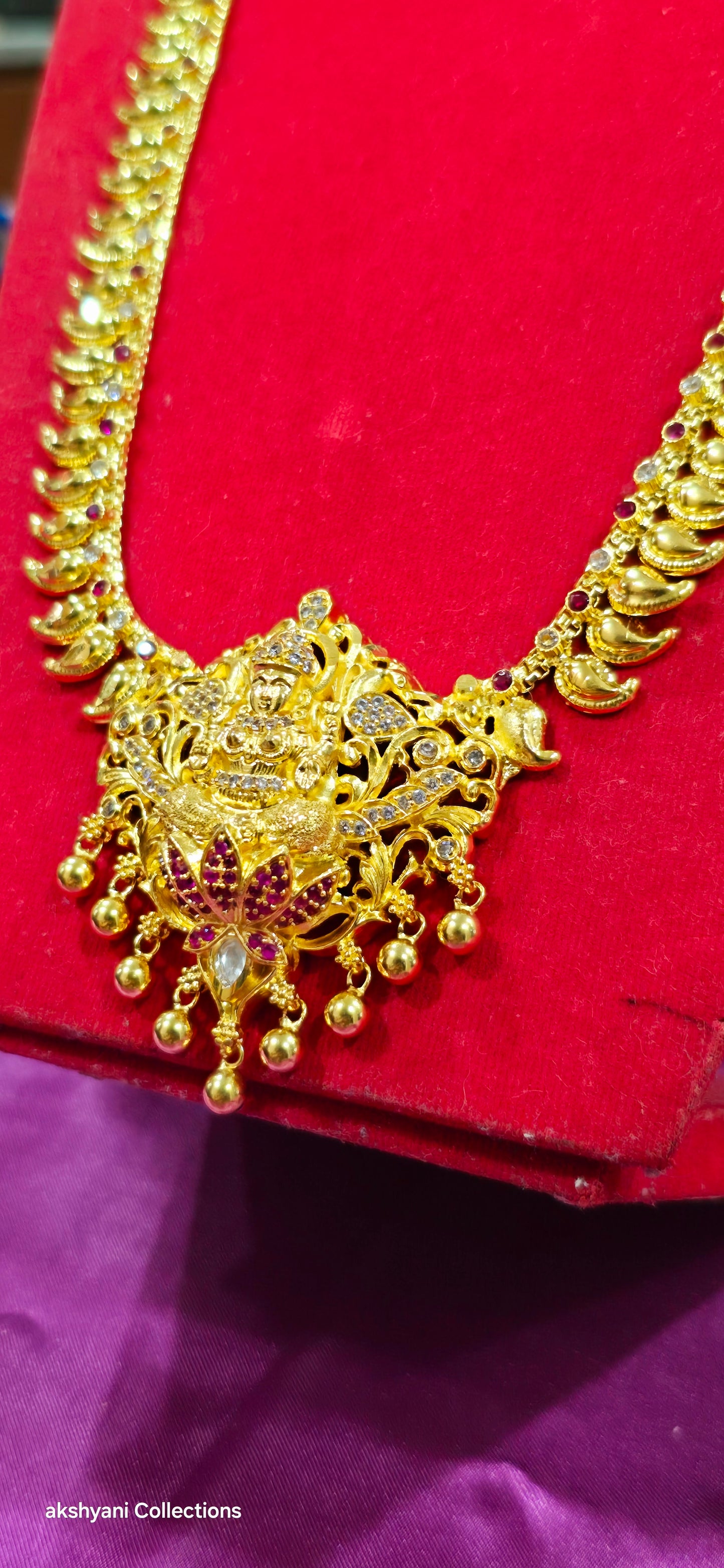 Mahalakshimi mango chain with red and white stones another majestic piece. NOT 916