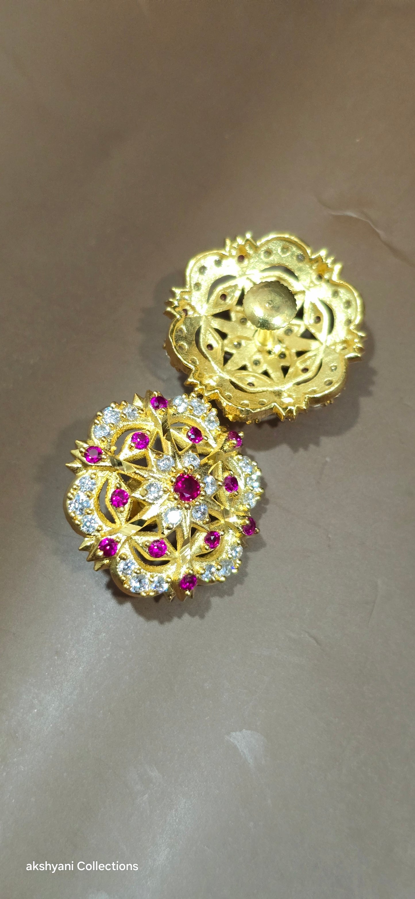 Diamond cut Ruby head earrings . Not 916gold.  Indian screw . Code 809