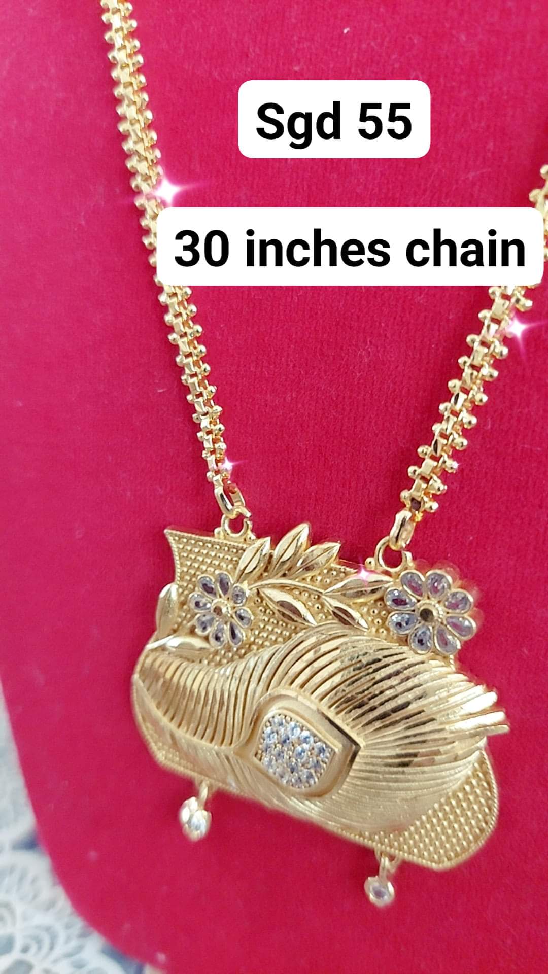 Peacock feather locket with 30 inches cz cut chain