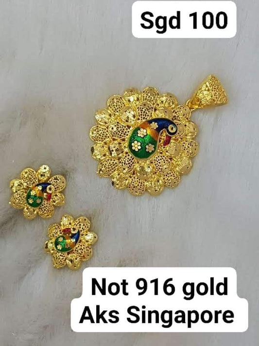 Peacock locket with earrings not 916 gold