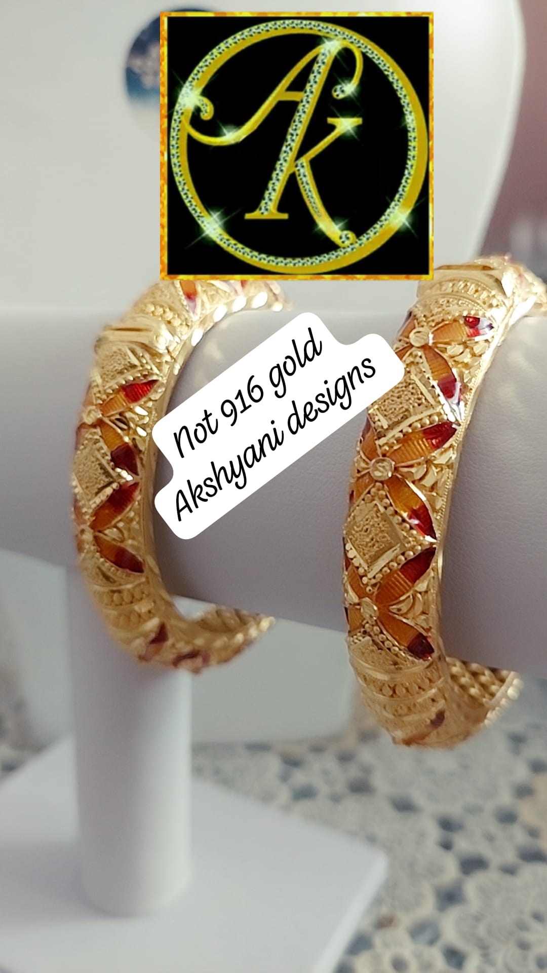 Beautifully encrafted enamel gold work replica bangles ( 1 pair only) 2 pieces