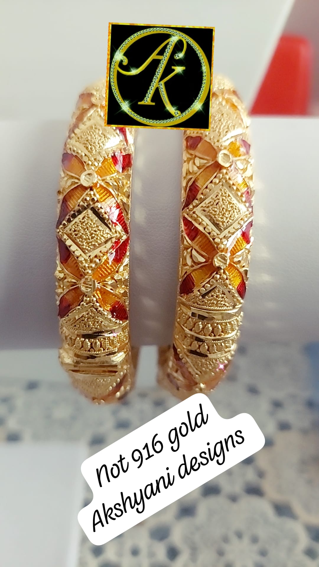 Beautifully encrafted enamel gold work replica bangles ( 1 pair only) 2 pieces