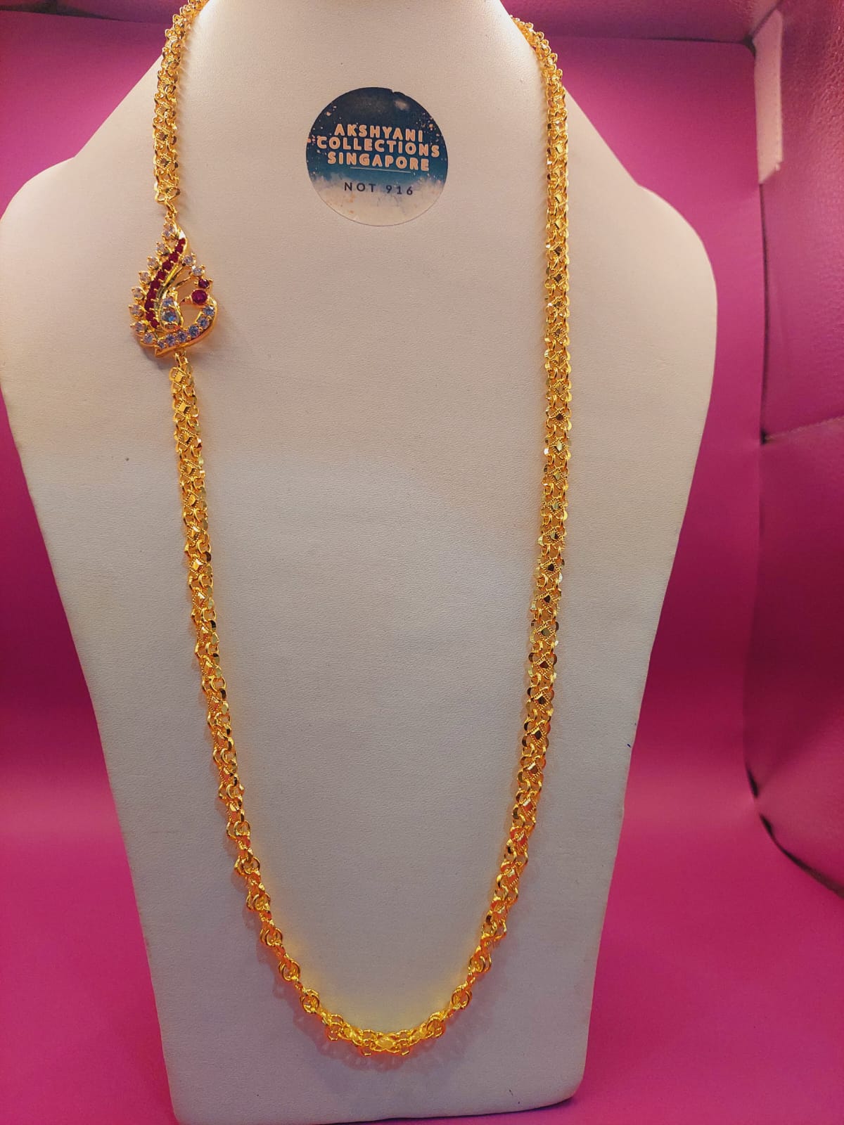 Peacock mugappu chain not 916 gold. Code 7555. 1 year warranty for colour only