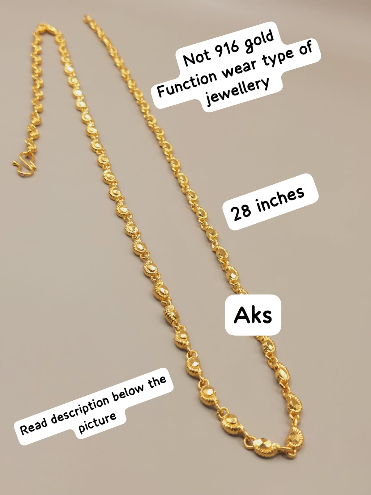 28 inches length paruppu chain. Not 916 gold ( read description) code 33E. Nickel free