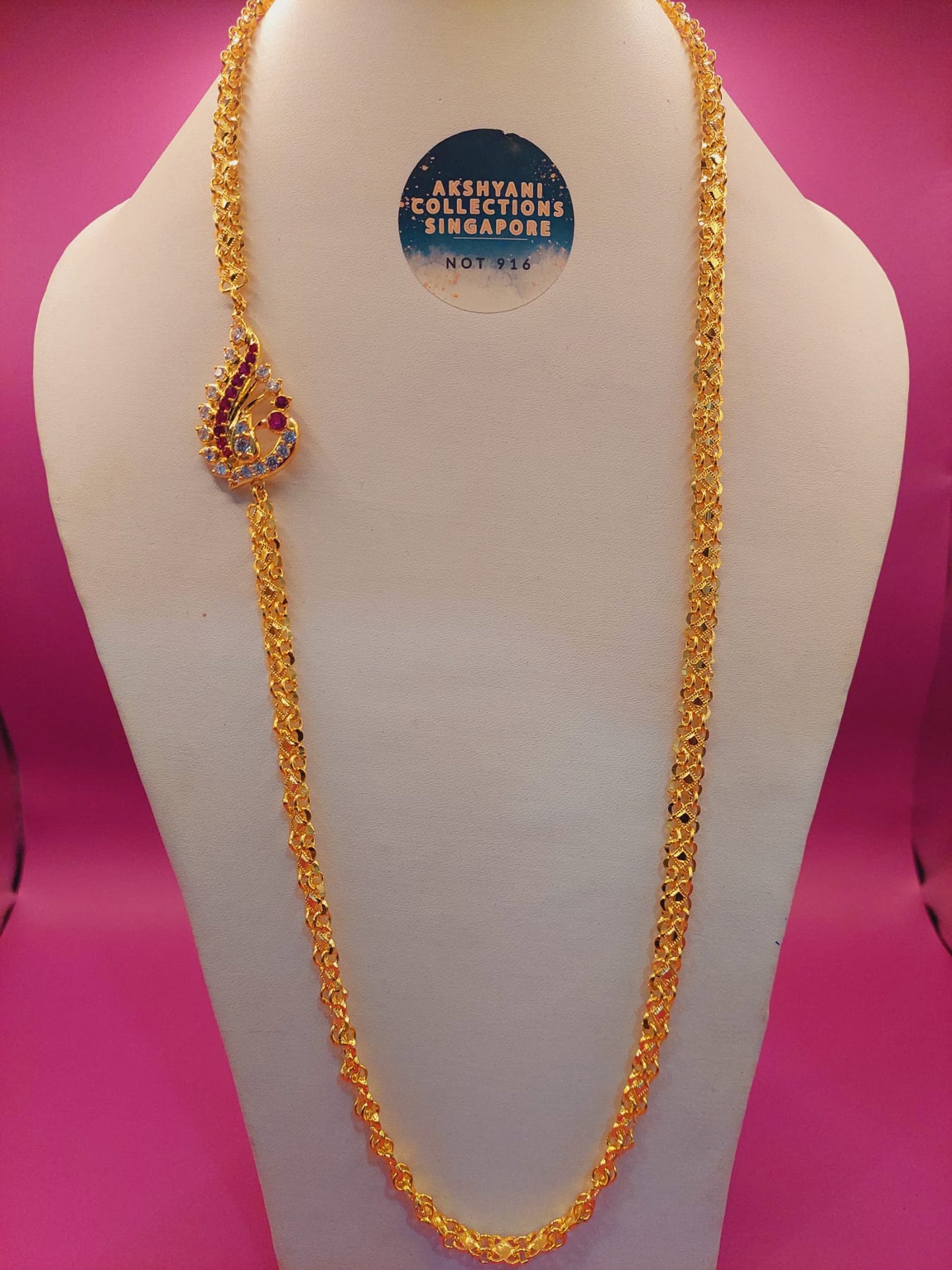Peacock mugappu chain not 916 gold. Code 7555. 1 year warranty for colour only