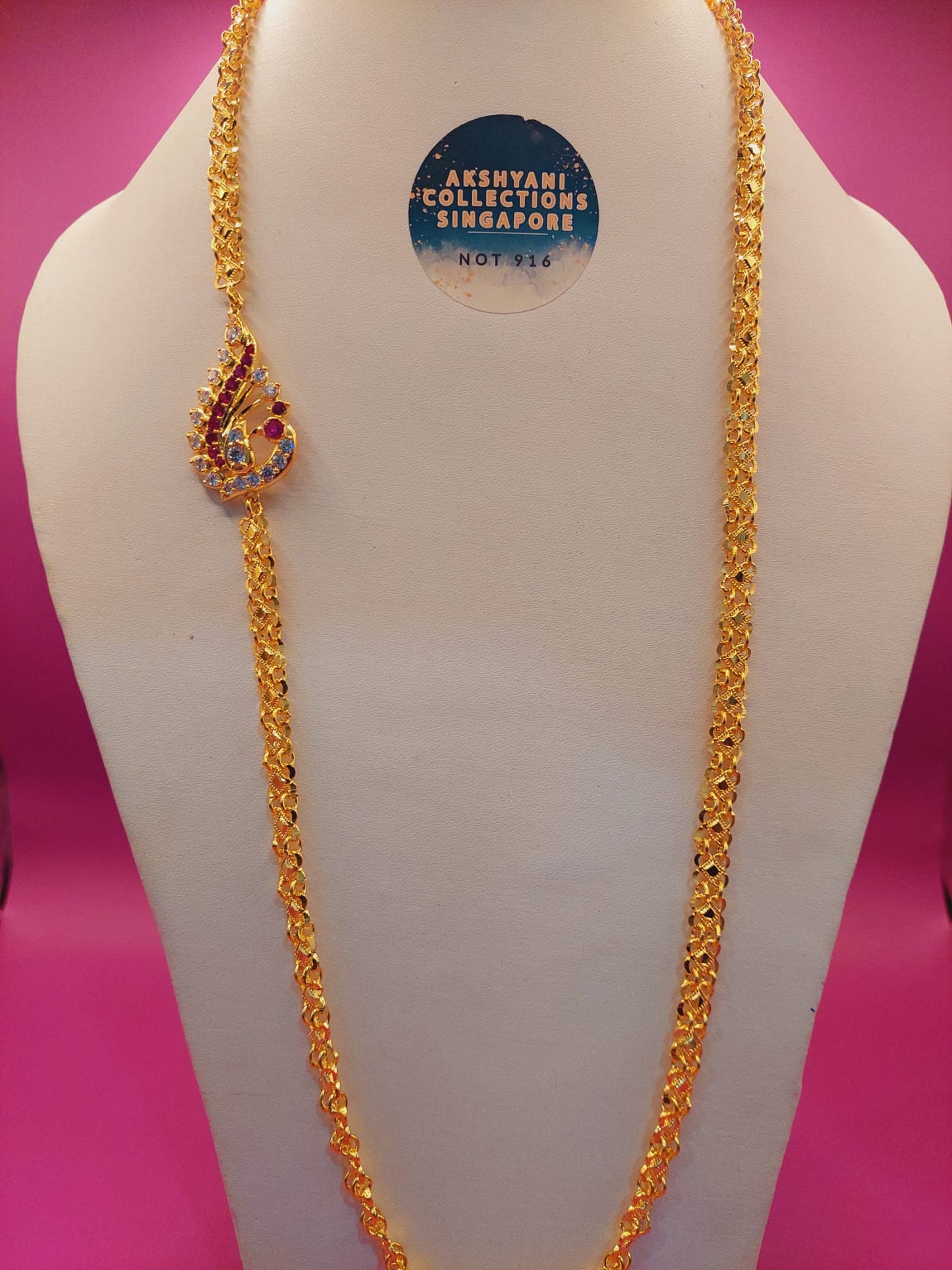 Peacock mugappu chain not 916 gold. Code 7555. 1 year warranty for colour only
