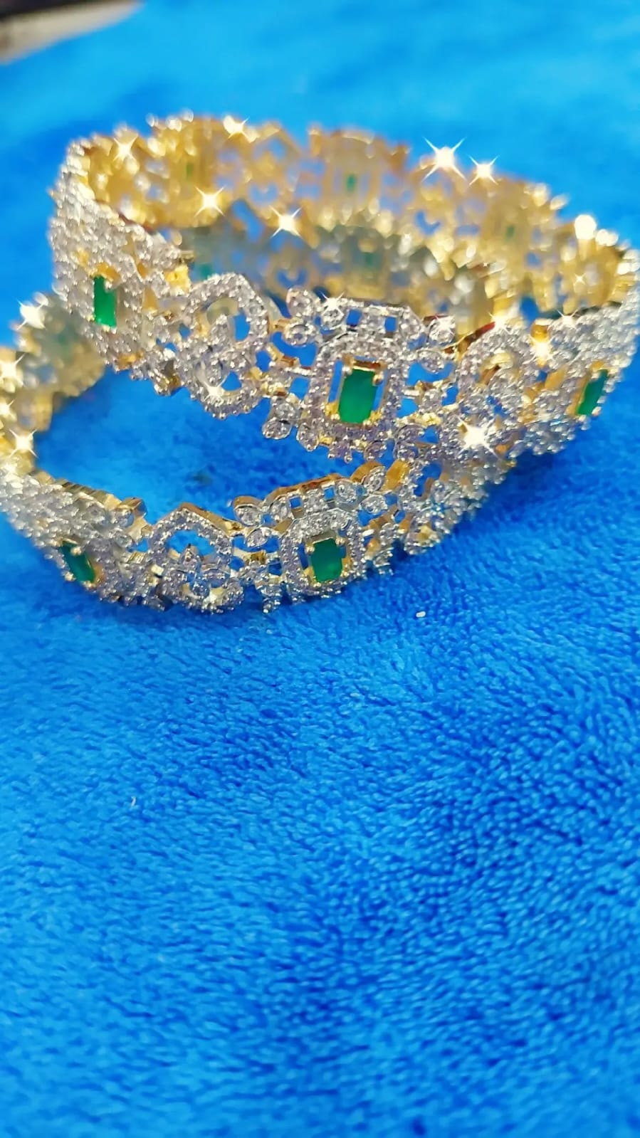 Bangles * 1 pair code 6021. Ad diamontele with green faux emerald stones fashion wear jewellery