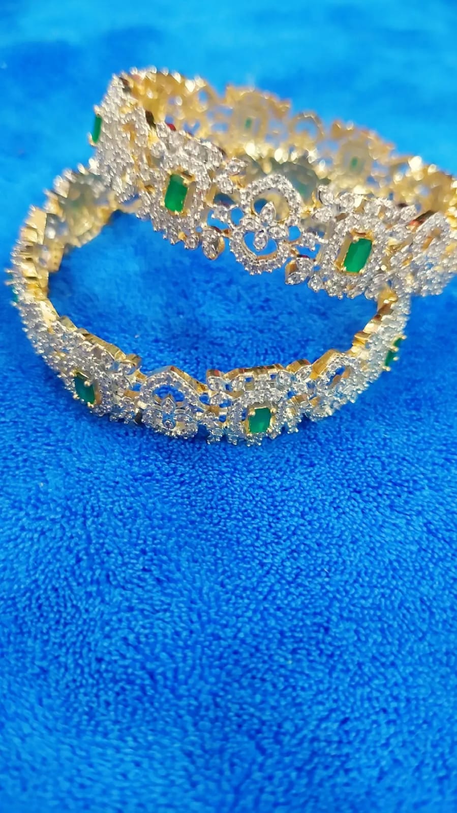 Bangles * 1 pair code 6021. Ad diamontele with green faux emerald stones fashion wear jewellery