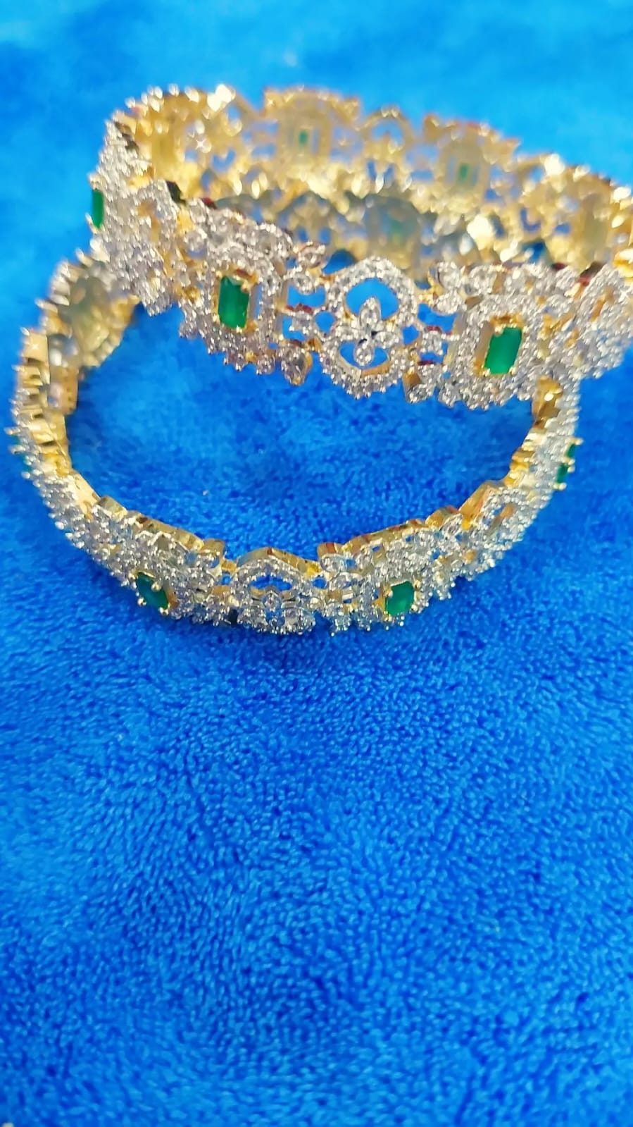 Bangles * 1 pair code 6021. Ad diamontele with green faux emerald stones fashion wear jewellery