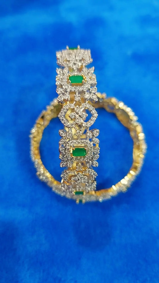 Bangles * 1 pair code 6021. Ad diamontele with green faux emerald stones fashion wear jewellery