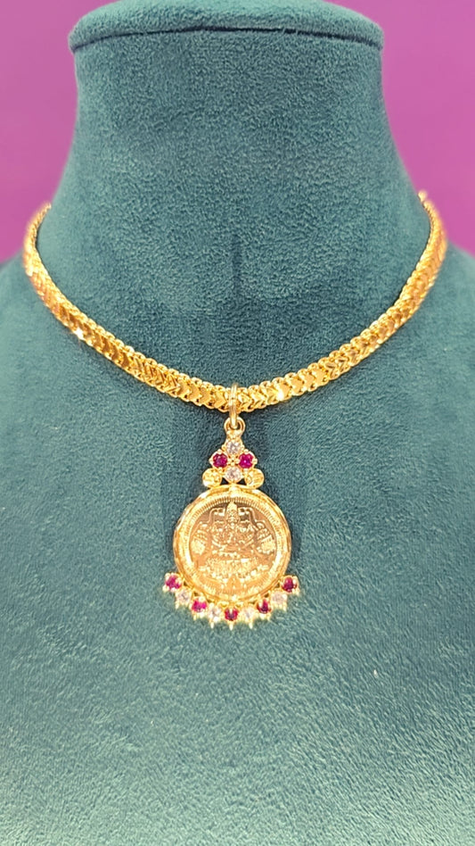 Mahalakshimi coin with cz cut chain. Not 916 gold . Functionwear type . Read description