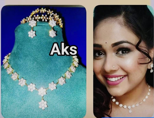 Diamond replica design star cut embedded with mossanite stones with earrings. Code 80543. Delivery 5th december 2024 onwards