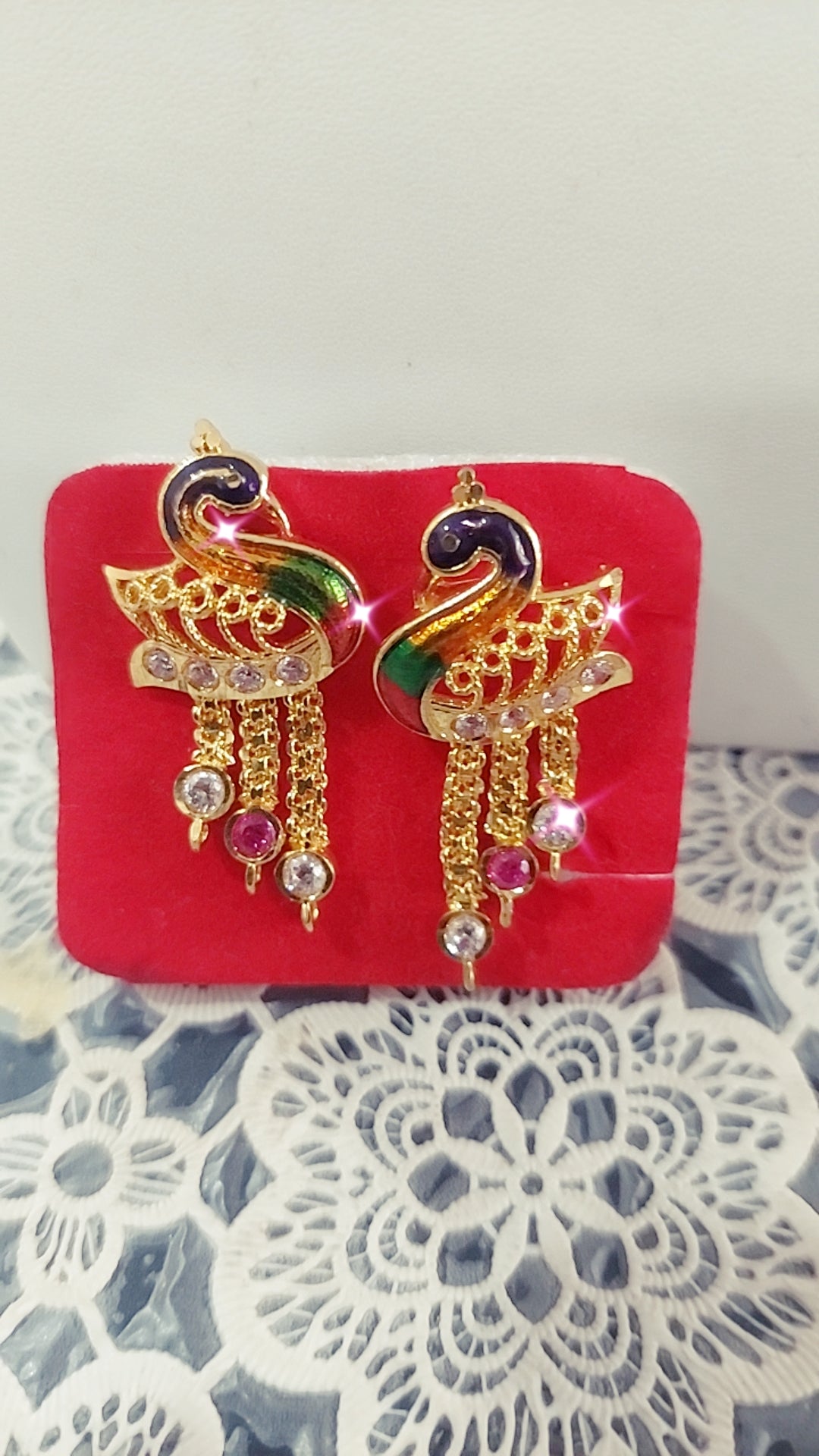 Peacock enamel  earrings not 916 ( thin push type screw)