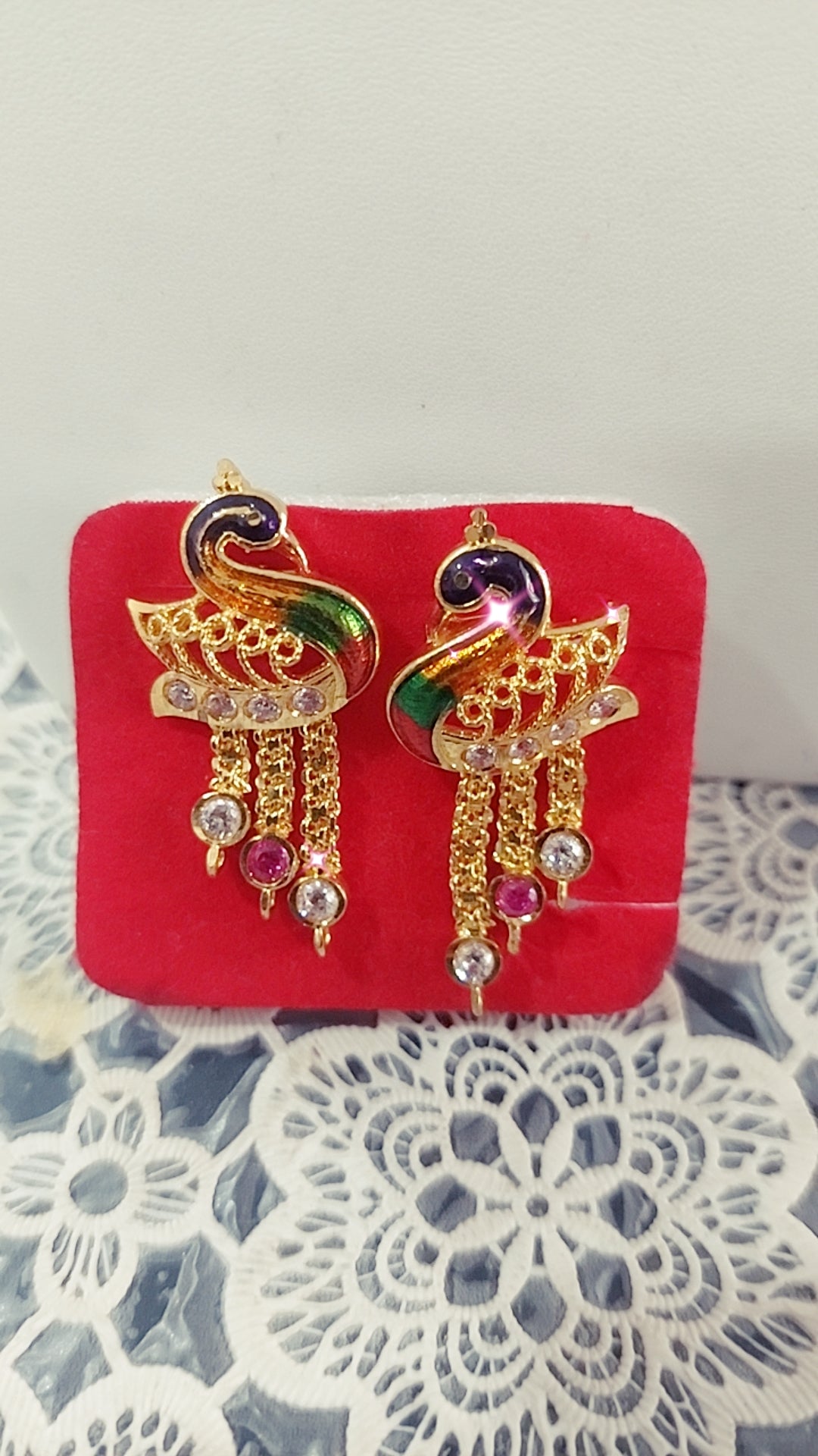 Peacock enamel  earrings not 916 ( thin push type screw)