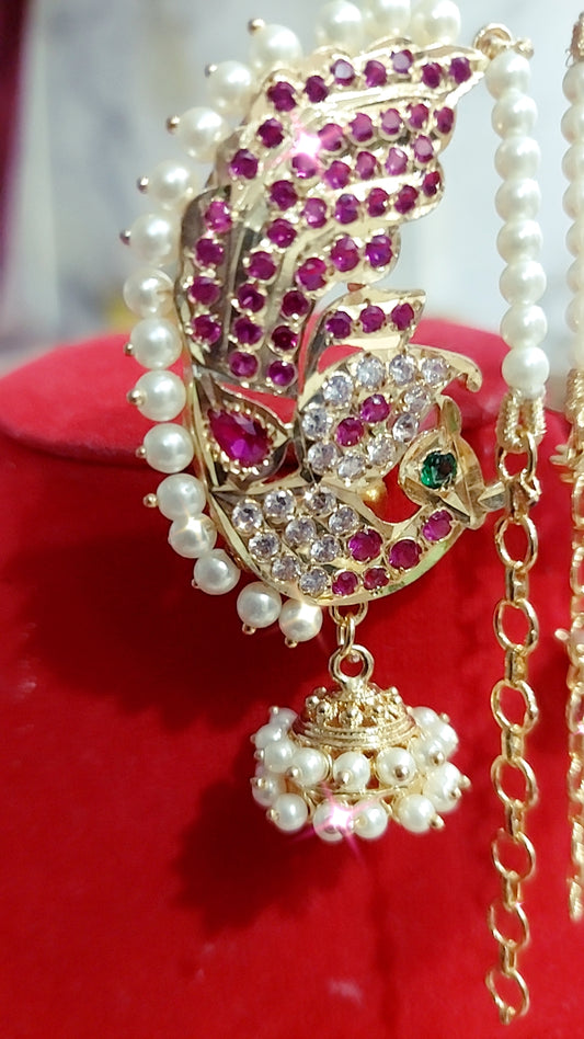 Peacock pearl earrings with attached mattal