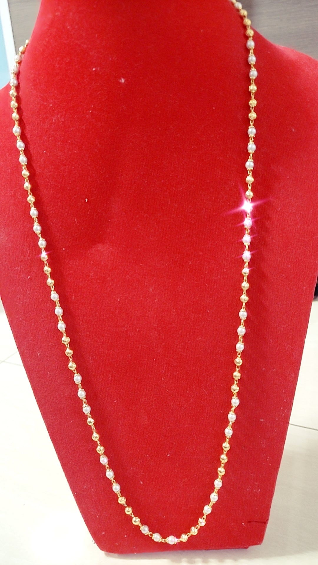 30 inches pearl beads with gold cappings