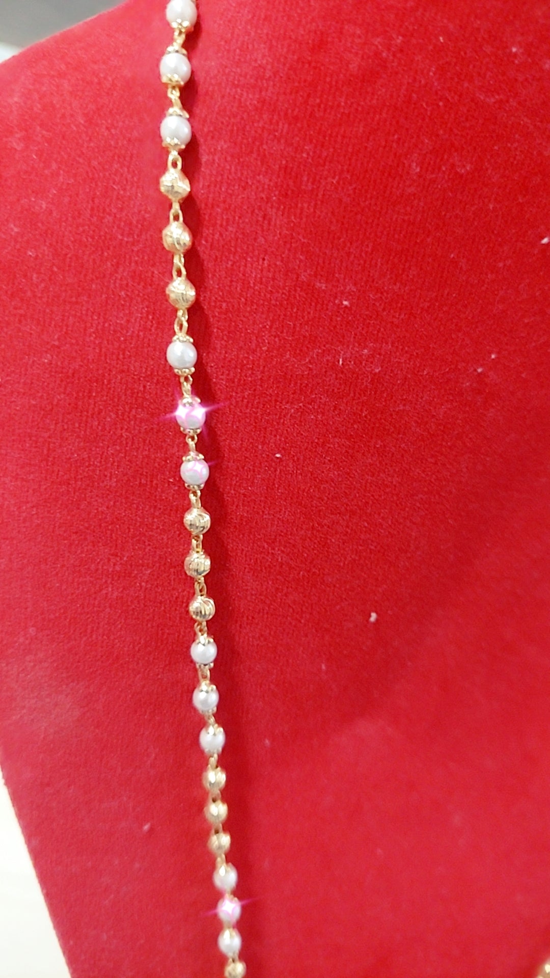 30 inches pearl beads with gold cappings