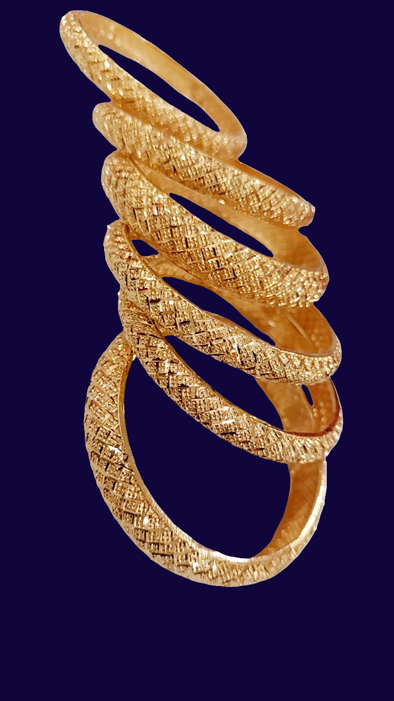 6 piece bangle set. Solid diamond cut bangles .function wear. Code 1009. Despatch 5th October 2024 onwards