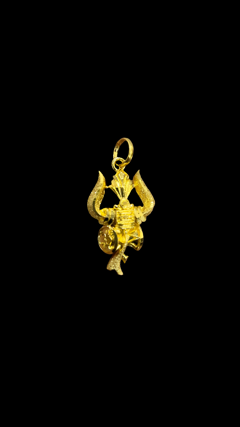 Trisul locket with udukai. Not 916 gold. 1 inch size