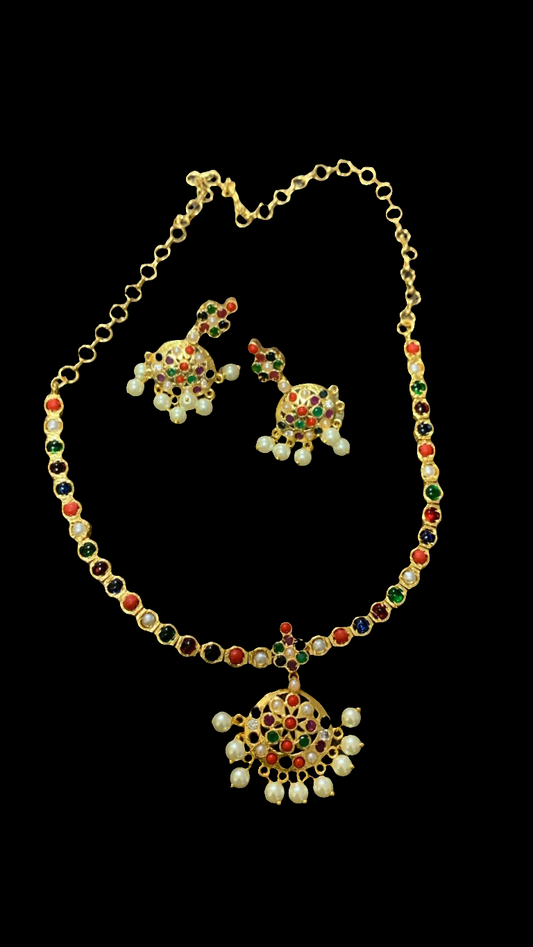 Handmade navaratna necklace with earrings.