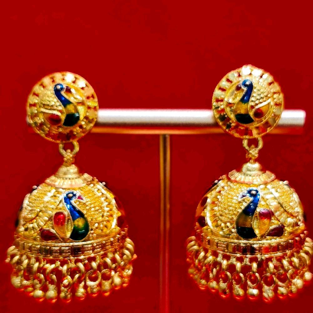 1.5 inch meenkari peacock diamond work jhumuki. NOT 916 GOLD. CODE S11. FUNCTION WEAR ONLY.