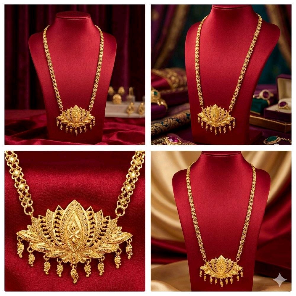 28 inches diamond cut lotus pendant with chain. Not 916 gold. Code L034