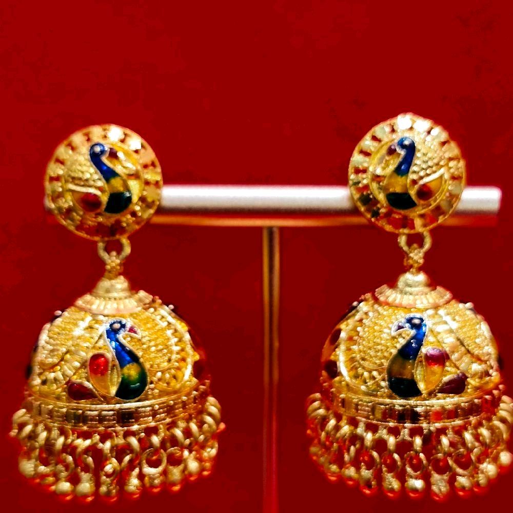 1.5 inch meenkari peacock diamond work jhumuki. NOT 916 GOLD. CODE S11. FUNCTION WEAR ONLY.