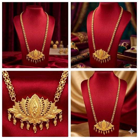 28 inches diamond cut lotus pendant with chain. Not 916 gold. Code L034