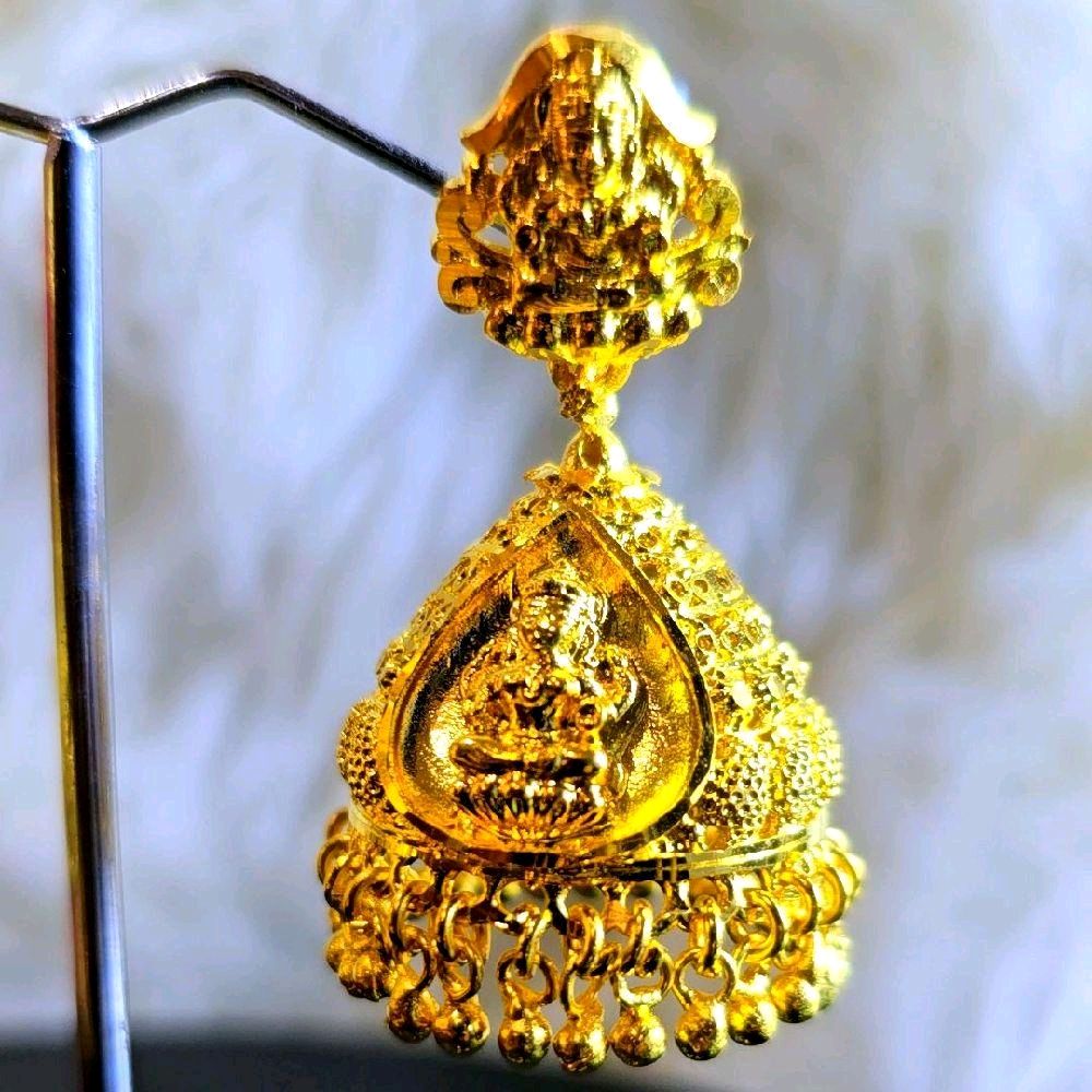 2 inch height mahalakshimi handmade jhumuki. NOT 916 GOLD. FUNCTION WEAR ONLY