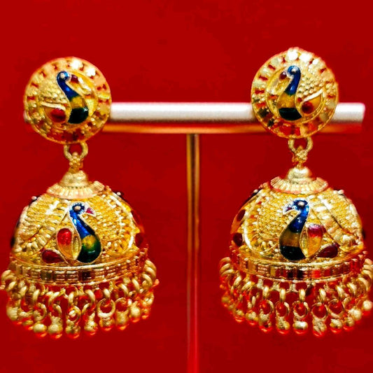 1.5 inch meenkari peacock diamond work jhumuki. NOT 916 GOLD. CODE S11. FUNCTION WEAR ONLY.
