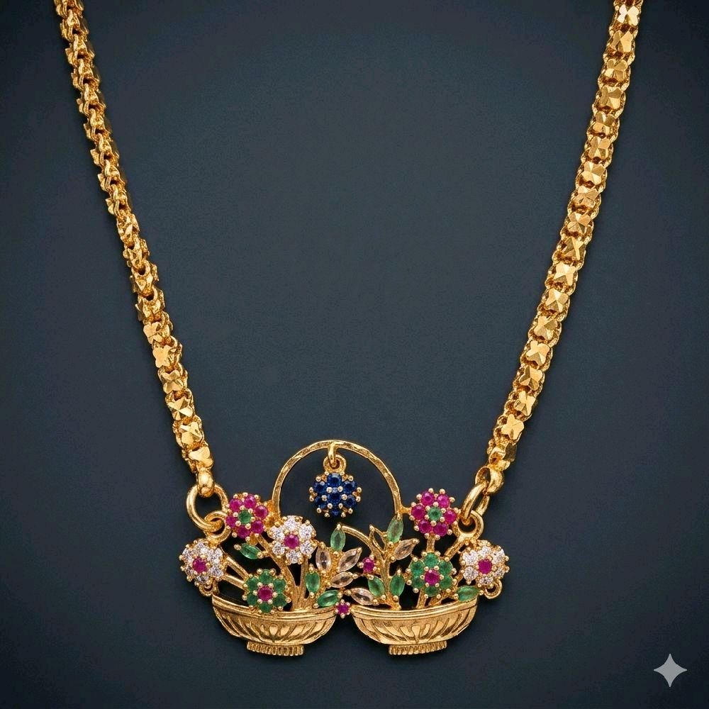 28 inches flower brooch basket maalai. Not 916 gold. Code F09