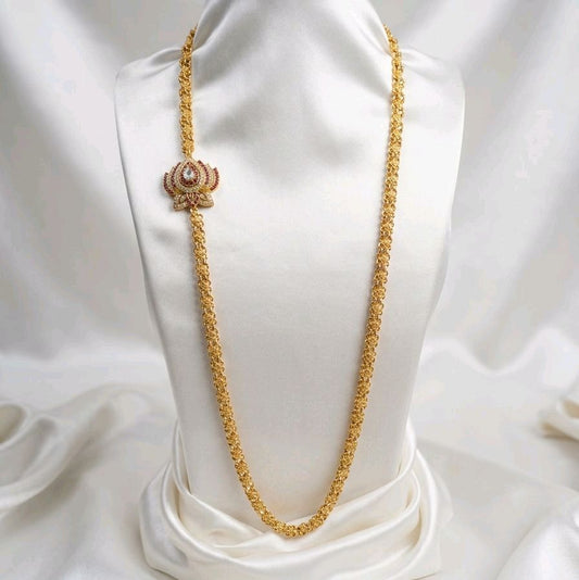 28 inches lotus white and maroon stones. Function wear type of jewellery.
