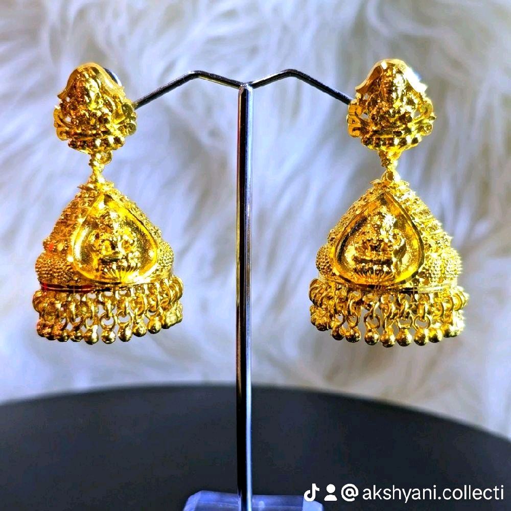 2 inch height mahalakshimi handmade jhumuki. NOT 916 GOLD. FUNCTION WEAR ONLY