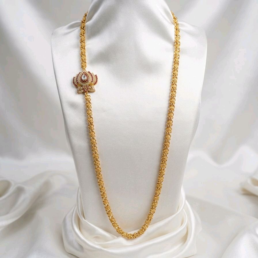 28 inches lotus white and maroon stones. Function wear type of jewellery.