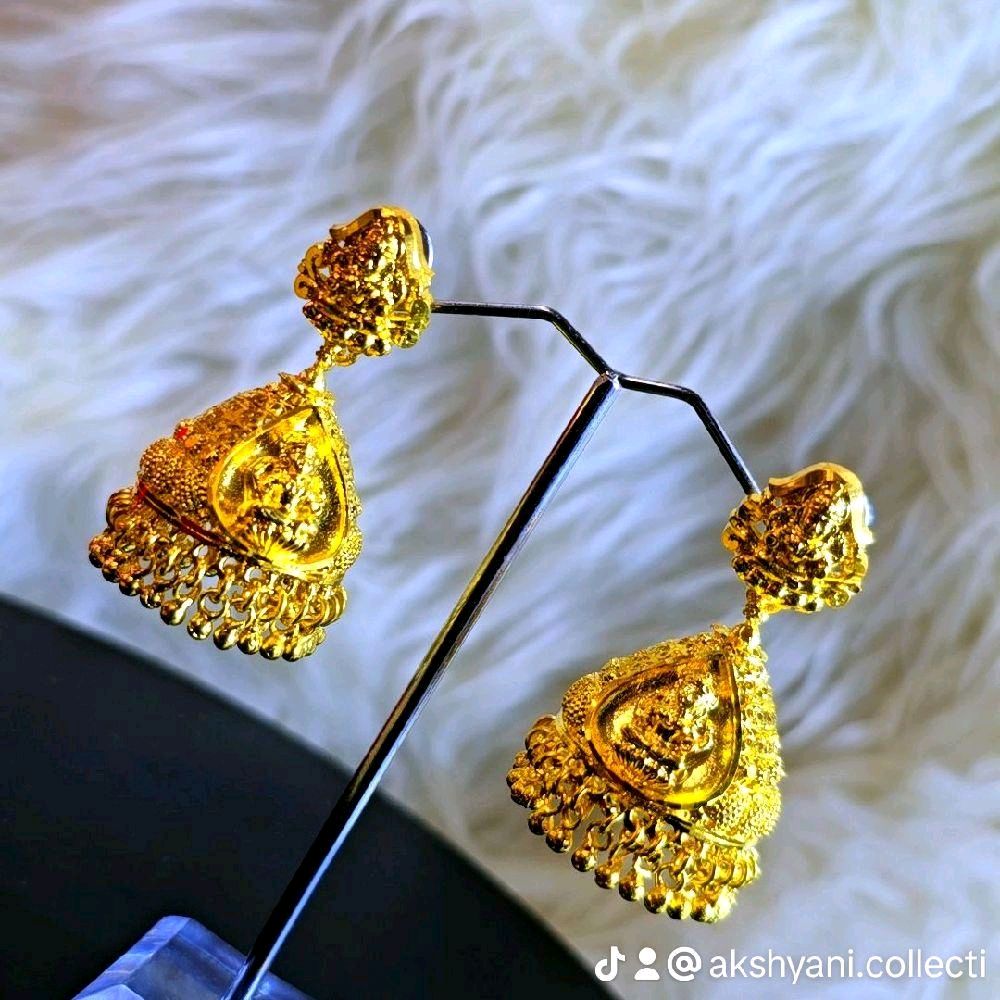 2 inch height mahalakshimi handmade jhumuki. NOT 916 GOLD. FUNCTION WEAR ONLY