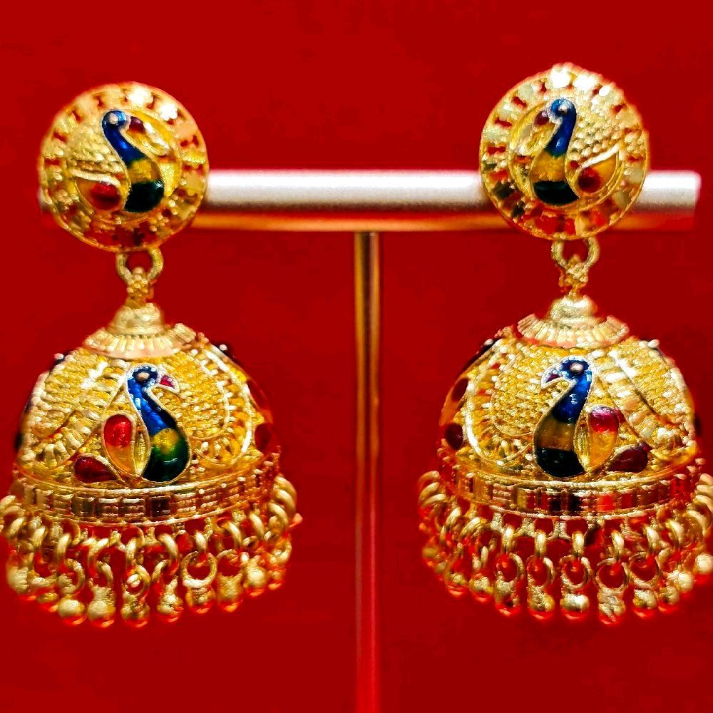 1.5 inch meenkari peacock diamond work jhumuki. NOT 916 GOLD. CODE S11. FUNCTION WEAR ONLY.