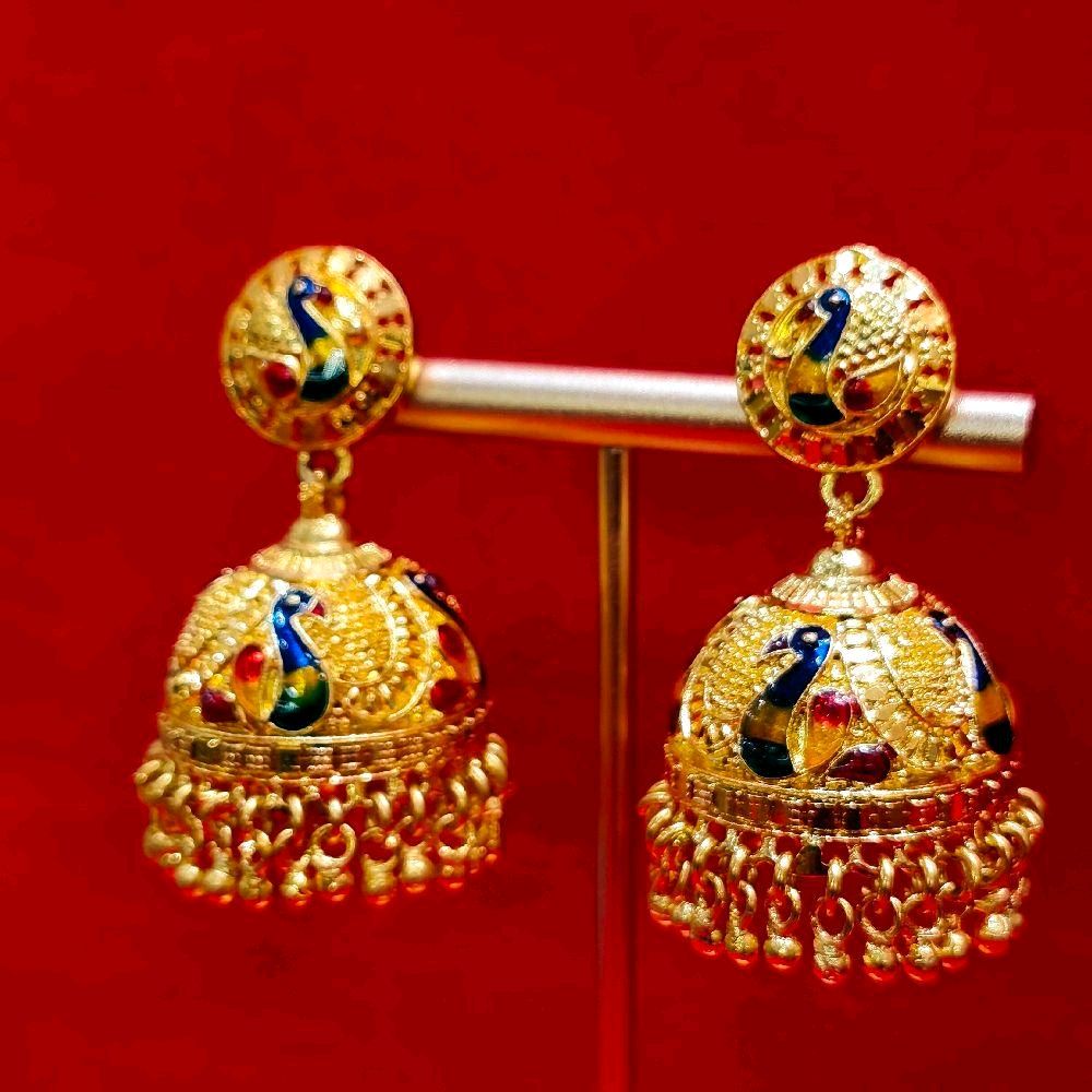 1.5 inch meenkari peacock diamond work jhumuki. NOT 916 GOLD. CODE S11. FUNCTION WEAR ONLY.