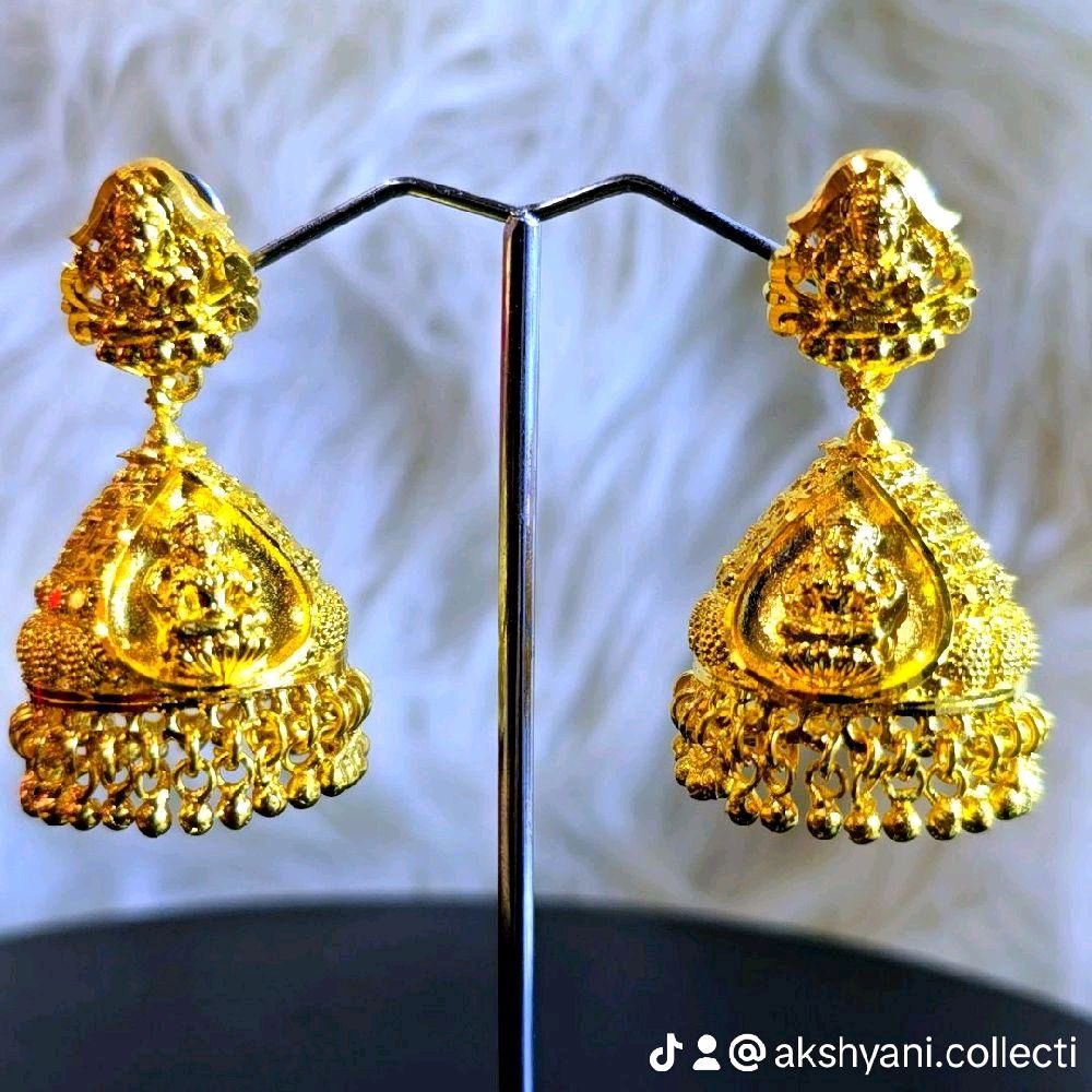 2 inch height mahalakshimi handmade jhumuki. NOT 916 GOLD. FUNCTION WEAR ONLY