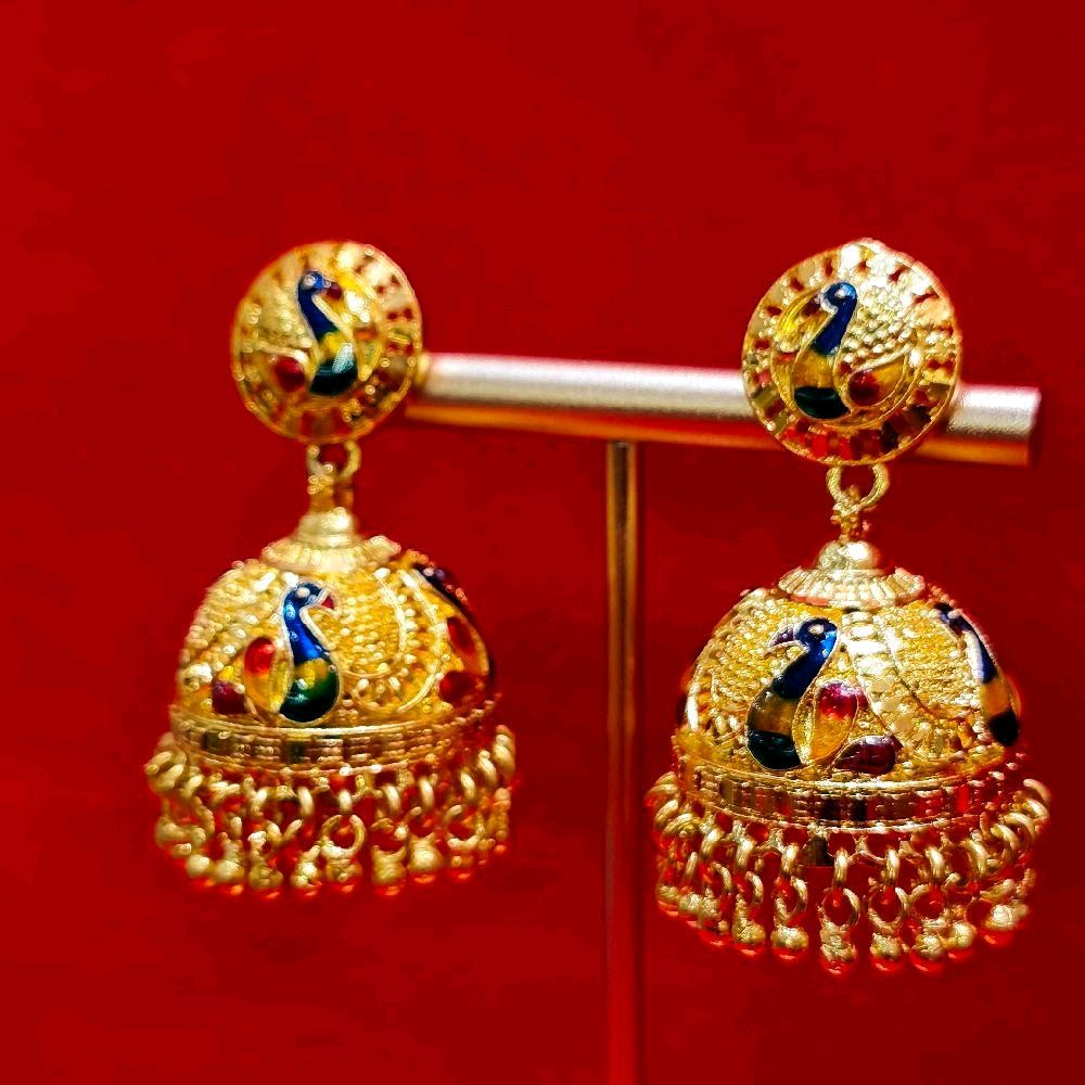 1.5 inch meenkari peacock diamond work jhumuki. NOT 916 GOLD. CODE S11. FUNCTION WEAR ONLY.
