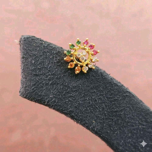 Multi Colour Medium Size Round Nose Pin N09 Not 916 Gold 0.5cm Indian Screw Type Stylish Versatile Choice for Everyday Wear or Special Occasions