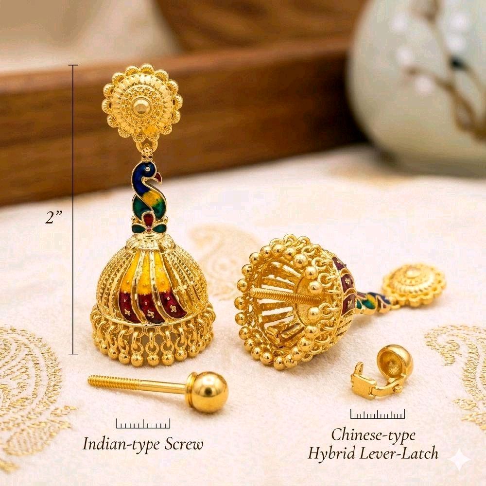 S2 peacock meenakari jhumuki. Function wear type of jewellery