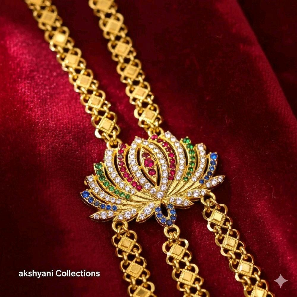3 layer 29 inches multi colour lotus brooch chain. Not 916 gold. Function wear type of jewellery.